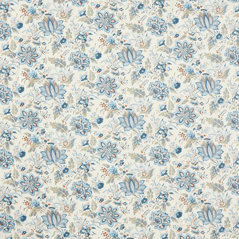 Popelina de algodão Flores Paisley delicadas – creme/azul bebé,  image number 1