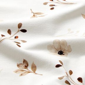 GOTS Jersey de algodão Flores em aguarela com ramos Impressão digital – branco/castanho claro, 