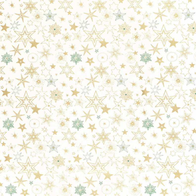 Tecido de algodão Popelina Estrelas grandes – branco sujo/dourado,  image number 6