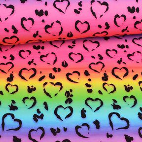 Jersey de algodão Leo Hearts Rainbow | Glitzerpüppi – preto/mistura de cores, 