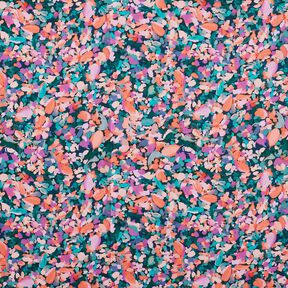Cetim de algodão Mar de flores Impressão digital – pinheiro azul/salmão, 