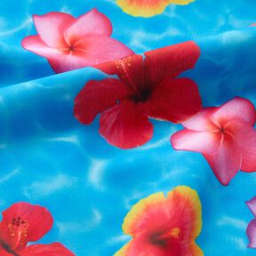 Tecido para fatos de banho Flores do Havai – azul/rosa intenso, 