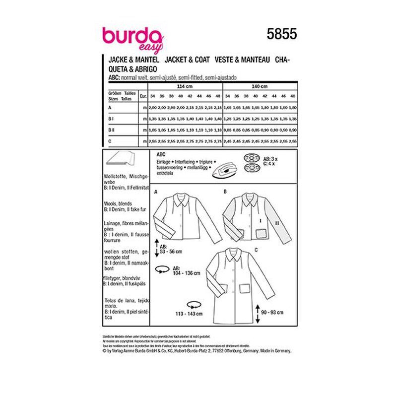 Casaco / Sobretudo | Burda 5855 | 34-48,  image number 12