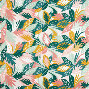 Tecido para decoração Sarja de algodão Esboços de folhas – rosa/verde escuro, 