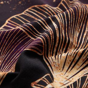 Jersey de algodão Tecido com orla Folhas douradas Ginkgo | Glitzerpüppi – ameixa/uva, 