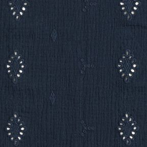 Musselina/ Tecido plissado duplo Bordado inglês Losango – azul-marinho, 