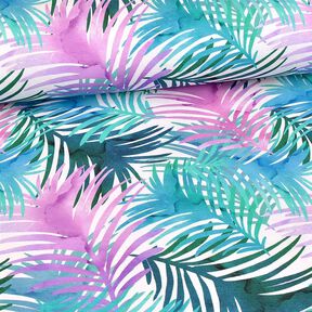 Jersey de algodão Folhas de palmeira coloridas | Glitzerpüppi – branco, 