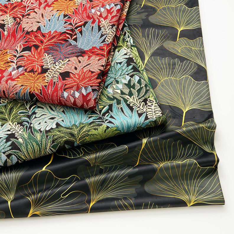 Tecido para decoração Jacquard Folhas da selva – preto/verde,  image number 5