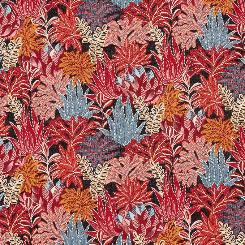 Tecido para decoração Jacquard Folhas da selva – preto/carmin,  image number 1