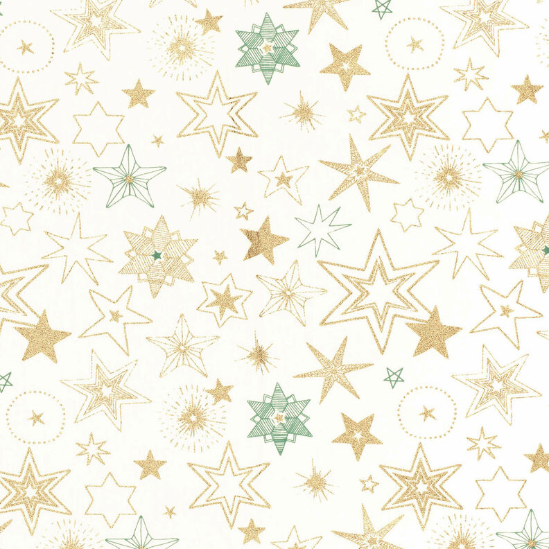 Tecido de algodão Popelina Estrelas grandes – branco sujo/dourado,  image number 1