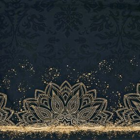 Jersey de algodão Tecido com orla Mandala Barroco Salpicos dourados | Glitzerpüppi – preto, 