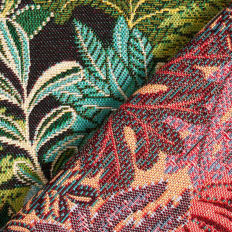 Tecido para decoração Jacquard Folhas da selva – preto/verde,  image number 4