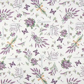 Tecido para decoração Gobelina Violetas Alfazema – branco sujo/lilás, 