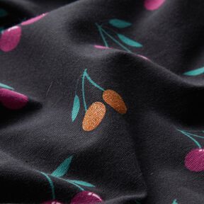 Jersey de algodão Cerejas Brilho | by Poppy – preto, 