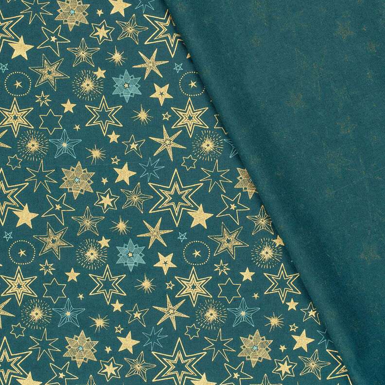 Tecido de algodão Popelina Estrelas grandes – pinheiro azul/dourado,  image number 4