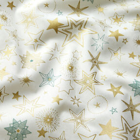 Tecido de algodão Popelina Estrelas grandes – branco sujo/dourado, 