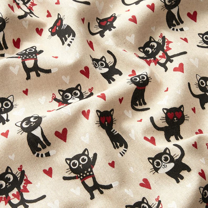 Tecido para decoração Meio linho Panamá Gatos apaixonados – natural/vermelho,  image number 2