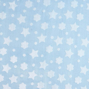 Tecido polar fofinho Estrelas e flores – azul claro, 