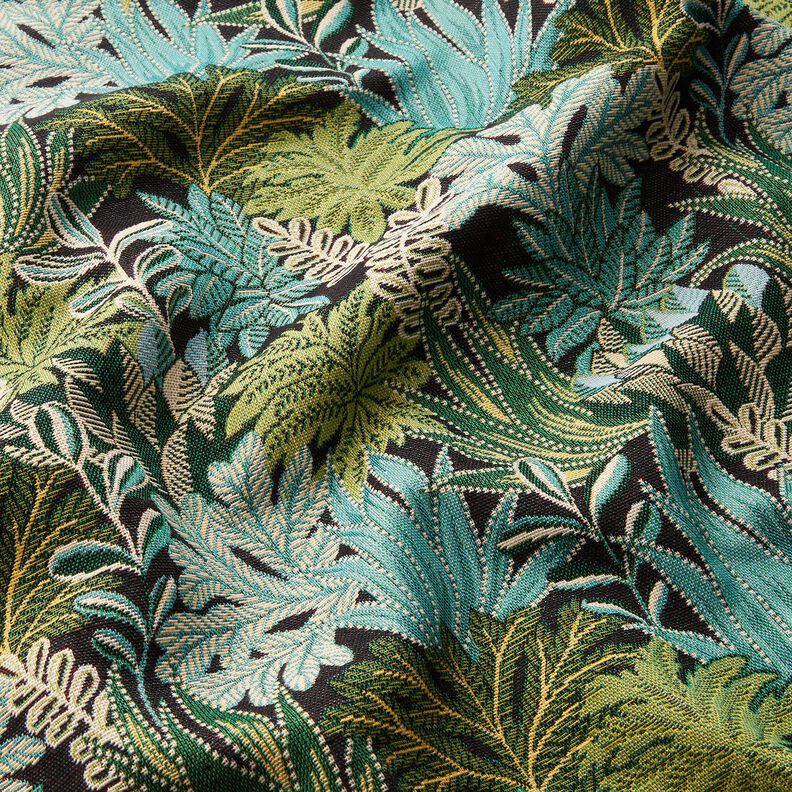 Tecido para decoração Jacquard Folhas da selva – preto/verde,  image number 2