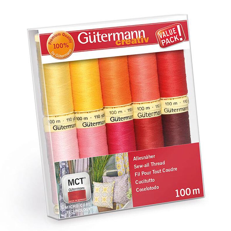 Kit de linhas de coser, Fio cose-tudo [ 100m | 10 Unidade ] | Gütermann creativ – rosa/vermelho,  image number 1