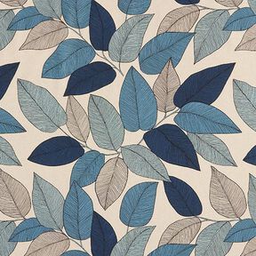 Tecido para decoração Meio linho Panamá Folhas grandes – azul/natural, 