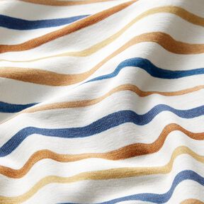 GOTS Jersey de algodão Riscas delicadas em aguarela Impressão digital – branco/azul real, 