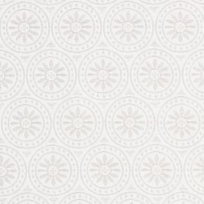 Tecido para exteriores jacquard Ornamentos círculos – cinzento claro/branco sujo, 