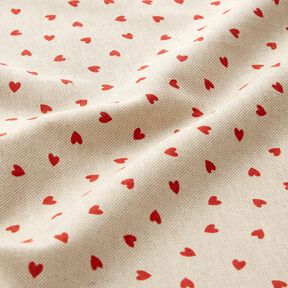 Tecido para decoração Meio linho Panamá Mini corações espalhados – natural/vermelho, 