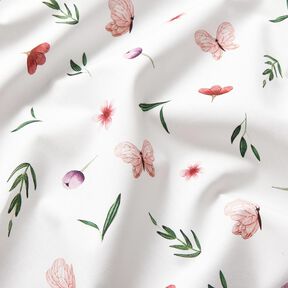 Popelina de algodão Flores e borboletas – branco | Retalho 60cm, 