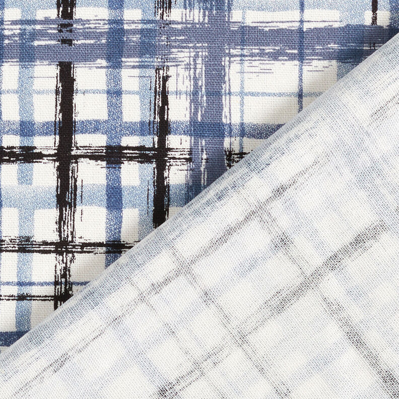 Mistura de linho e viscose Xadrez abstrato – branco/azul aço,  image number 5