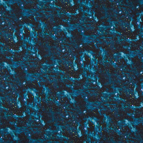 Jersey de algodão Vesmírná jiskra Impressão Digital – preto/azul petróleo claro, 