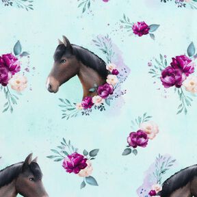 Jersey de algodão Cavalo de flores | Glitzerpüppi – azul-gelo/púrpura média, 