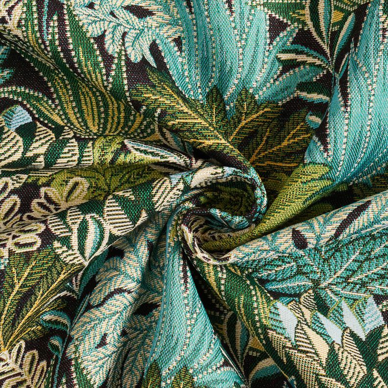 Tecido para decoração Jacquard Folhas da selva – preto/verde,  image number 3