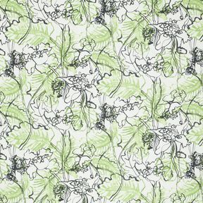 Mistura de seda e algodão Flores abstratas – marfim/verde folhas de maio, 