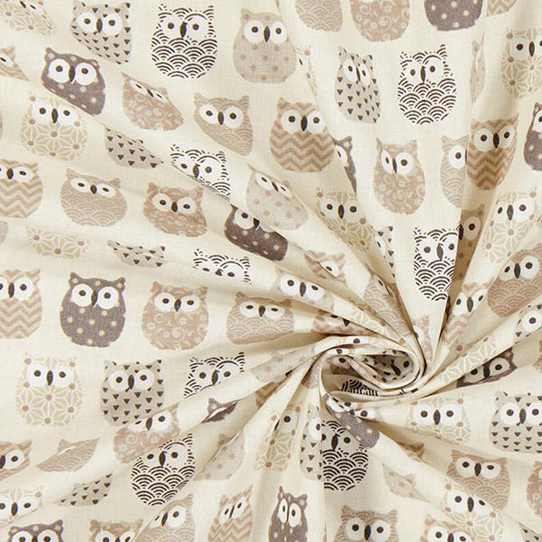 Tecido de algodão Cretone coruja – creme/cinzento,  image number 2