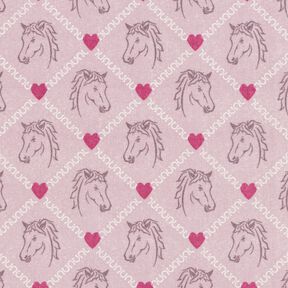 Tecido de algodão Cretone Cavalos e corações cor-de-rosa – rosa, 