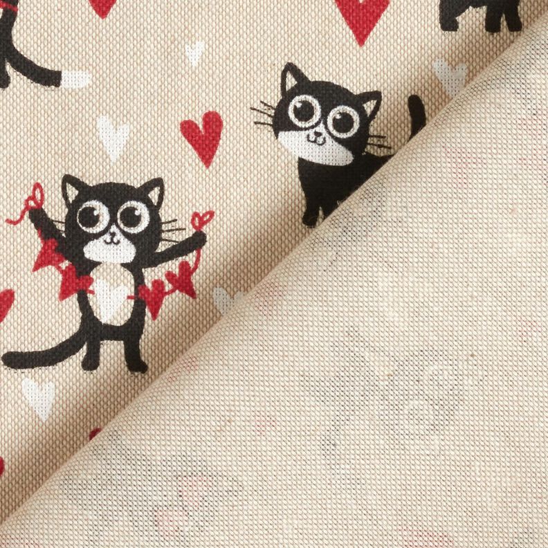 Tecido para decoração Meio linho Panamá Gatos apaixonados – natural/vermelho,  image number 4