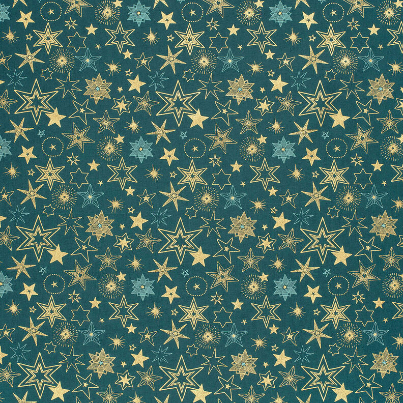 Tecido de algodão Popelina Estrelas grandes – pinheiro azul/dourado,  image number 6