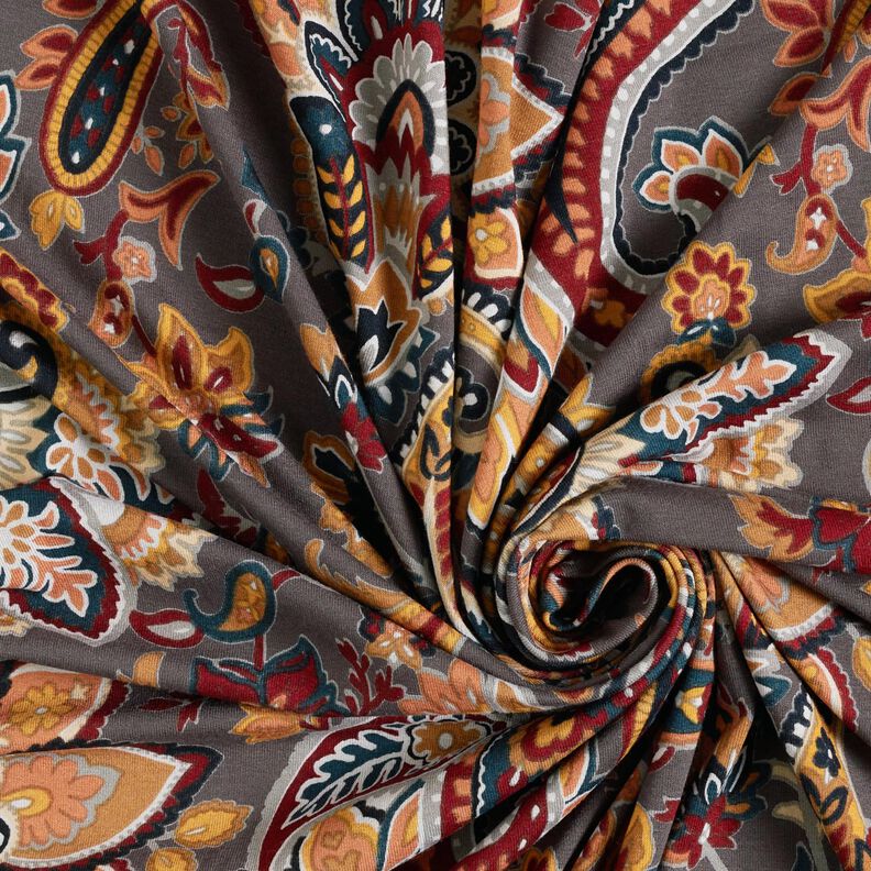 Jersey de viscose Paisley – pedra cinzento/mostarda,  image number 3