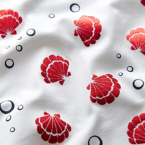 Jersey de algodão Conchas Metálico – branco/vermelho, 