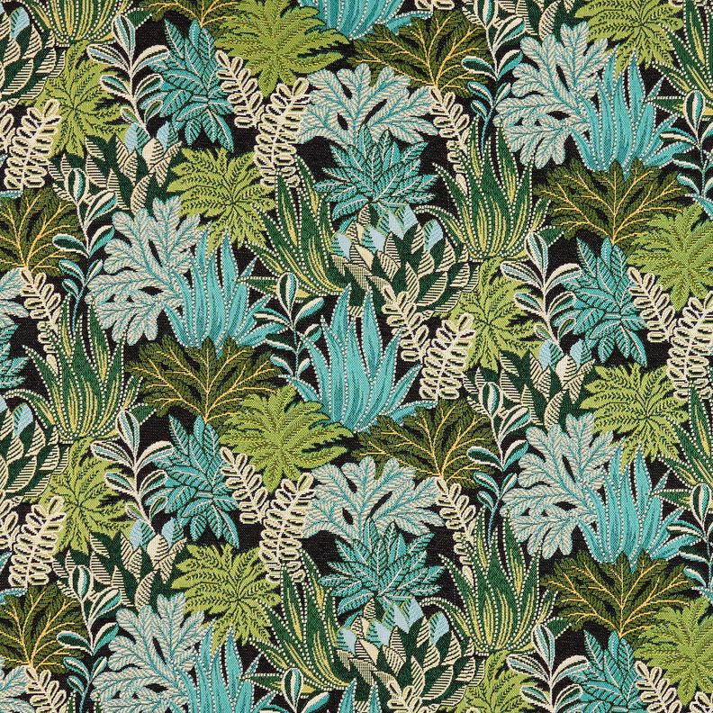 Tecido para decoração Jacquard Folhas da selva – preto/verde,  image number 1
