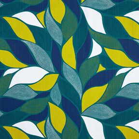 Tecido para decoração Panamá Folhas coloridas – azul petróleo, 