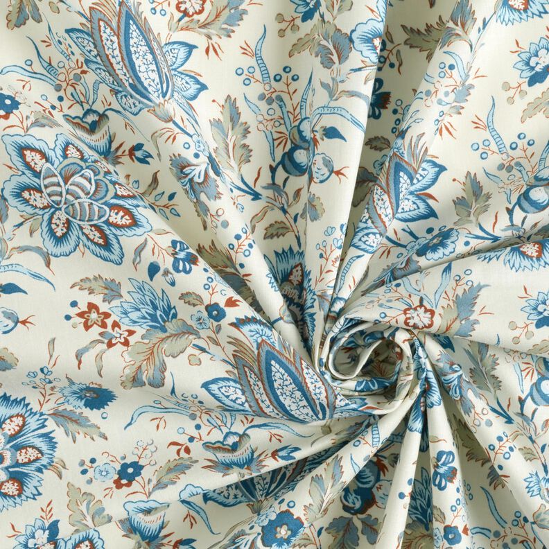 Popelina de algodão Flores Paisley delicadas – creme/azul bebé,  image number 3